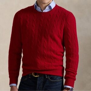 Polo Ralph Lauren 100% Cashmere Dark Red Cable Knit Crew Sweater